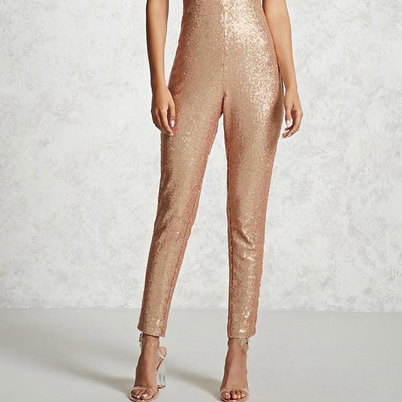 Forever 21 Pants & Jumpsuits Nwot Rose Gold Sequin Jumpsuit Poshmark